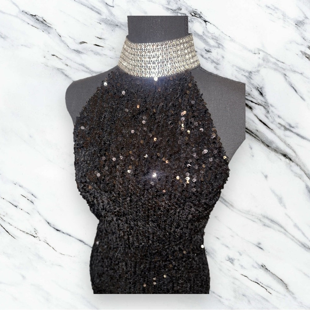 Black Sequin Mini dress with Silver Rhinestone Accents, New years dress, evening